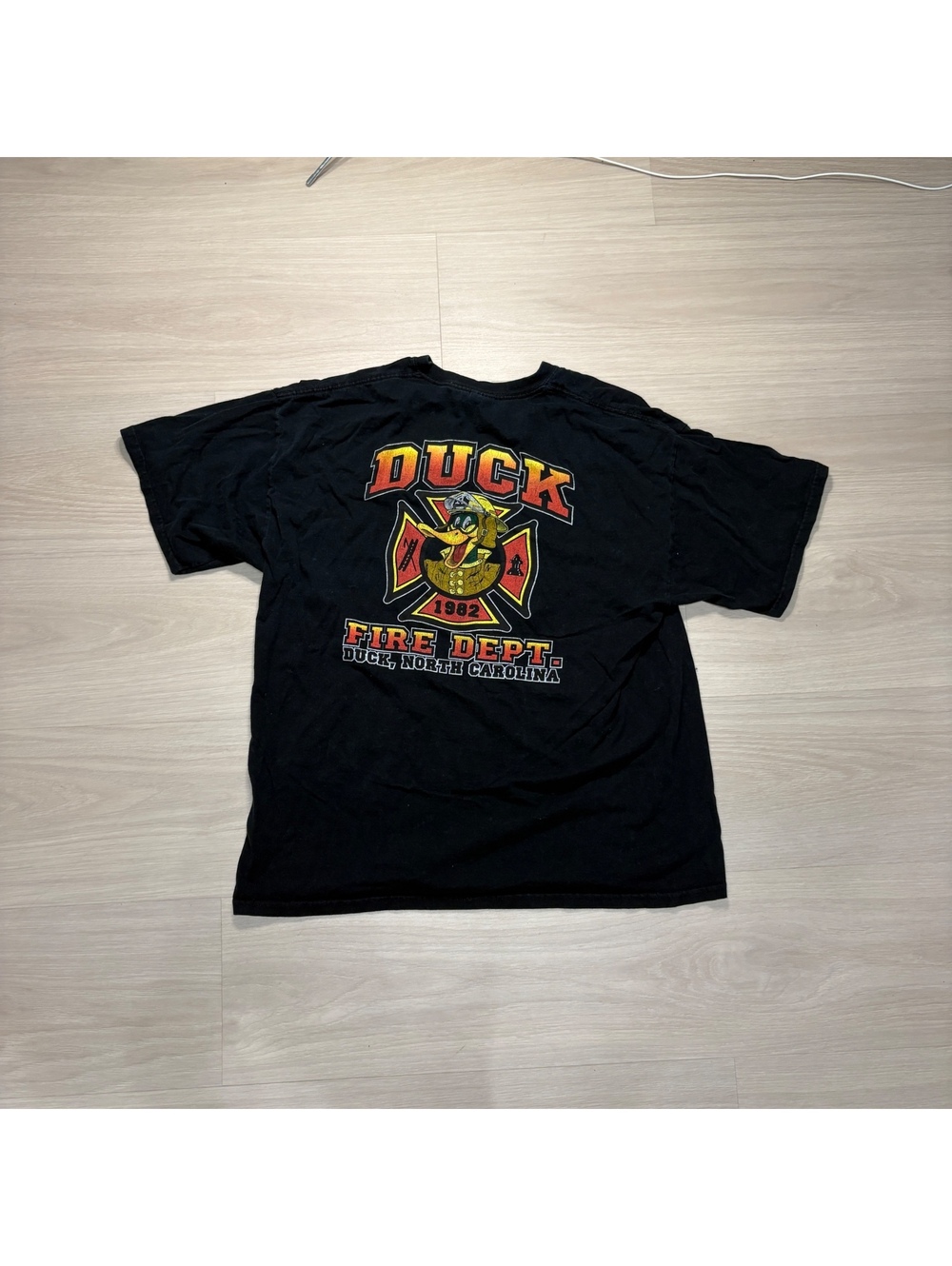 Duck Fire Dept 1982 NC Novelty Graphic T-Shirt Black XL